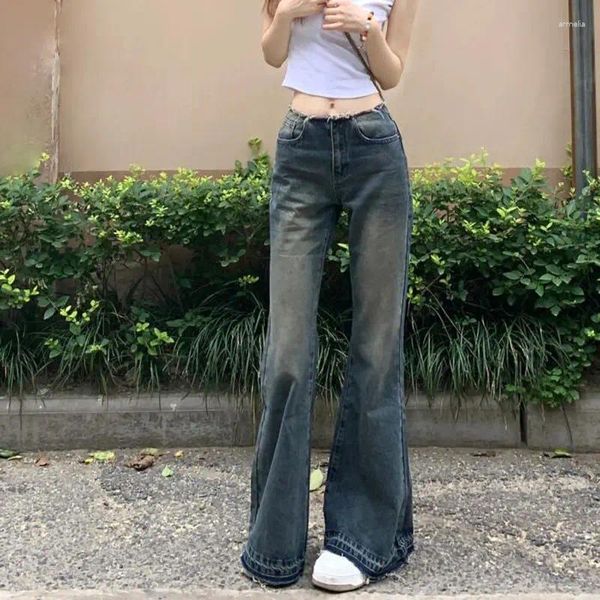 Женские джинсы, потертые винтажные джинсовые брюки с заниженной талией, свободные женские брюки длиной до щиколотки с низкой талией Y2k, широкие брюки в Корейском стиле