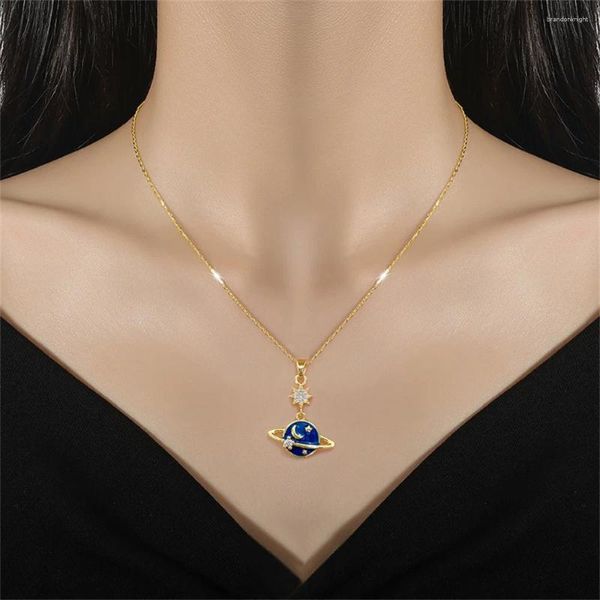 Ketten NCEE 2023 Edelstahl Romantische Interstellarer Raum Mond Stern Anhänger Neckalce Für Frauen Mädchen Temperament Geschenk