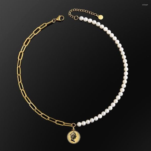 Suçlama KRKC Özel 6mm Dainty Pearl Gold Kaplamalı Paslanmaz Çelik Kipi Krip Kraliçe Kolye Kolye Charm216s