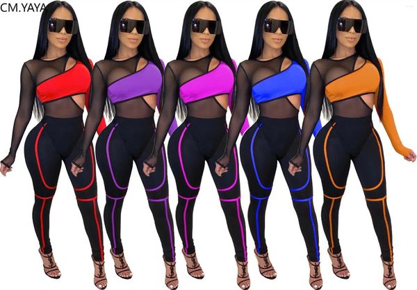 Mulheres de duas peças calças 2023 inverno mulheres define manga completa malha retalhos bodysuits conjunto noite clube tracksuits sexy outfits gl3168