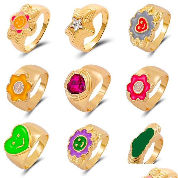 Anéis de banda ins para meninas vintage amor coração yin yang flor anel banhado a ouro esmalte festa casal presente jóias entrega gota dhchi