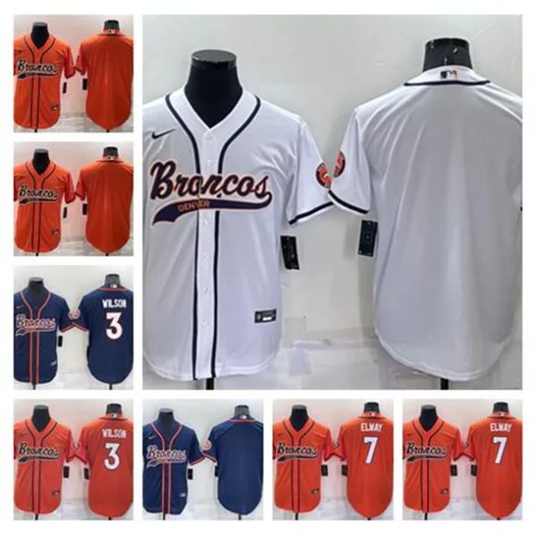 Denver''broncos''men Mulheres Juventude 3 Russell Wilson 7 Elway Azul Branco Laranja Cool Base Ed Baseball Football Jersey