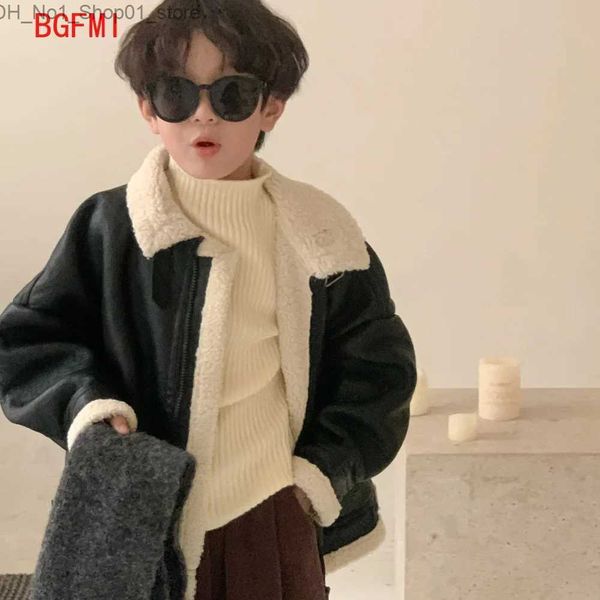 Para baixo casaco roupas de inverno para adolescentes meninos outerwear coreano crianças coa casual gola de pele jaqueta de couro espessamento zíper jaqueta de couro q231205