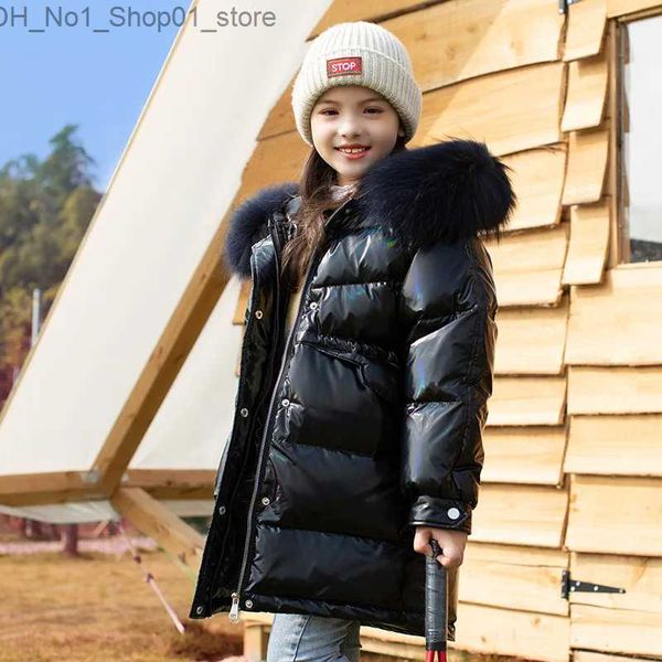 Para baixo casaco 2023 inverno brilhante jaqueta para menina com capuz grosso quente menina casaco de inverno 5-14 anos crianças adolescente parka outerwear roupas q231205