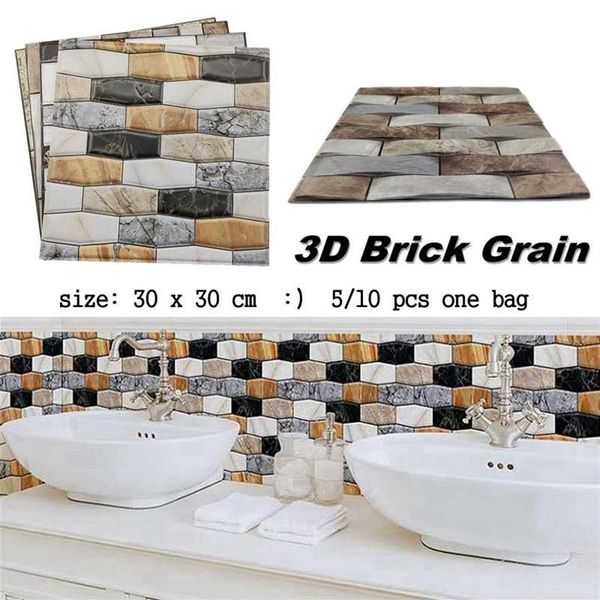 Adesivos de parede 10pcs 3D padrão de mármore adesivo PVC impermeável papel autoadesivo 30x30cm tijolo grão banheiro decor242v