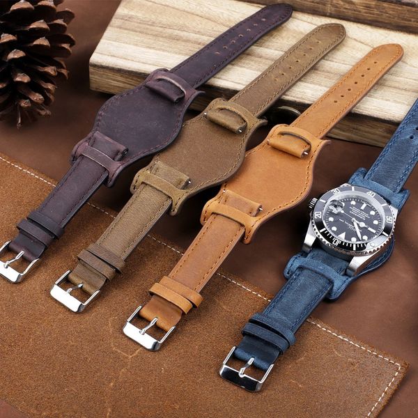 Relógio Bandas Retro Handmade Men's Wrist Watch Band 18mm 19mm 20mm 21mm 22mm Couro Cuff Watch Strap Business Watch Band Universal 231204