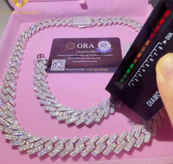 Colares de pingente colares designer de jóias colar chains15mm moissanite prata cubana link corrente passar testador de diamante GRA VVS moissanite colar cubano