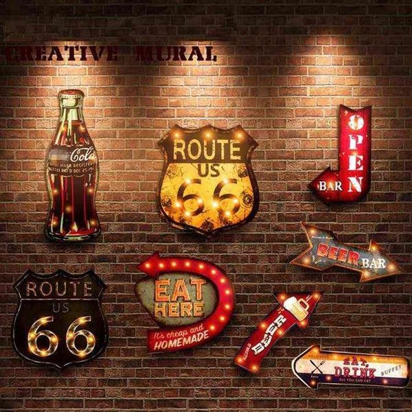 Cold Cola Vintage Led Light Insegne al neon Pittura decorativa per la famiglia Pub Bar Ristorante Cafe Billboard Route 66 Led Neon Signs J2279m