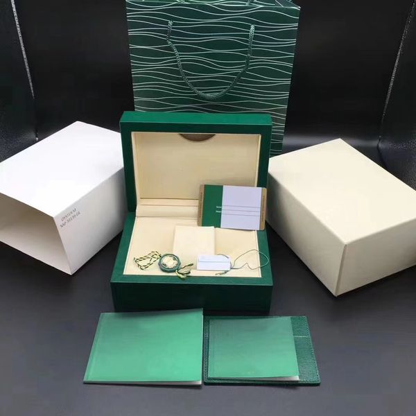 Caixas de relógio caixa de madeira verde marca embalagem armazenamento expositores com logotipo trabalho e certificado para rolex boxs 116600 caixas de relógios