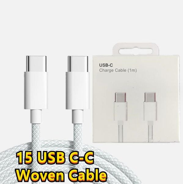 60-W-PD-Kabel in OEM-Qualität für iPhone 15 Pro Max, schnelles Aufladen, 1 m, 3 Fuß, geflochtenes USB-C-auf-Typ-C-Kabel, Ladekabel, schnelles iPhone-Ladekabel, Datenkabel