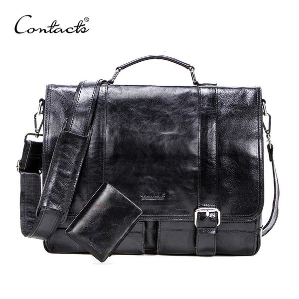 Pastas Contact's Legumes Couro Homens Maleta para 13 polegadas Laptop com Couro Bifold Casual Business Masculino Messenger Bag Grande Bolsa 231205