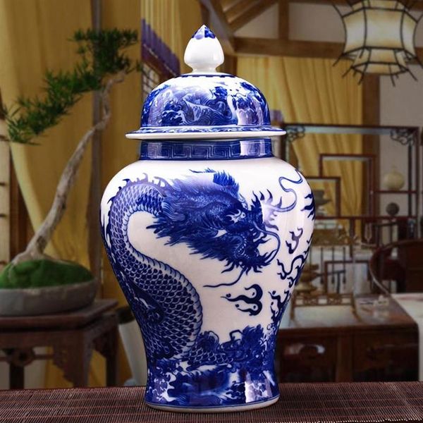 Vasi Antico Drago Cinese Classico Qing Ceramica Grande Vaso di Zenzero Vaso da Terra in Porcellana Blu e Bianca per Regalo Prezioso2585