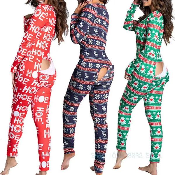 Kadın pijama 2023 Kadın Noel Onesies Yetişkinler İçin Açık Butt Flep Sexy Romper Pijama Tulum Xmas Sevimli Pijama Uzun Gecesi 231205