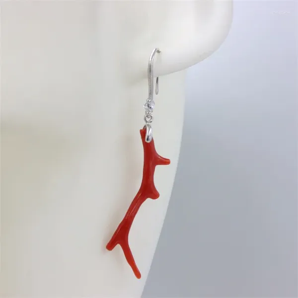 Orecchini pendenti ZFSILVER Natura Mar Rosso Bambù Corallo Stud Eardrop Gancio per l'orecchio per le donne Ramo di un albero Ragazza Accessori per gioielli Festa