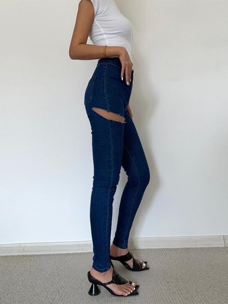 Jeans da donna Moda Pantaloni slim fit sottili elasticizzati a vita alta strappati sexy Pantaloni a matita ritagliati