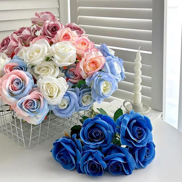 Dekoratif Çiçekler Simüle Gül Parçalanmış Buz Mavisi Sevgililer Günü Ev Dekorasyonu Yapay Çiçek