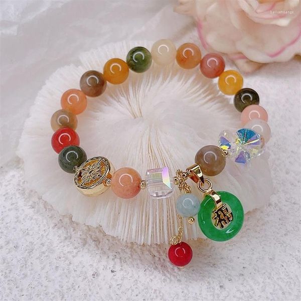 Strand Bracciale da donna con perline di giada in filigrana d'oro antico in stile cinese Fuk Marca Feng Shui Regalo per gli amanti delle donne192x