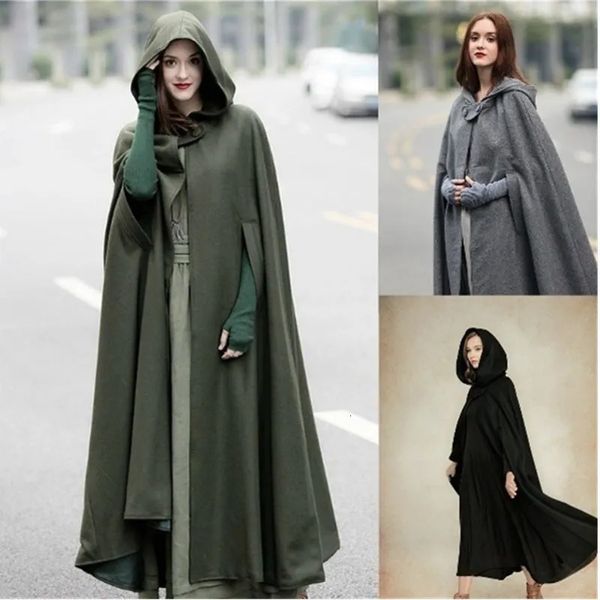 Eşarplar Ortaçağ Vintage Kadın Cape Hooded Long Coat Moda Kadın Kış Zarif Viking Capes Kostüm Gevşek Şal 231204