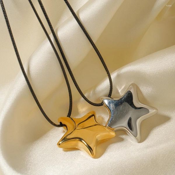 Colares de pingente de aço inoxidável estrela colar à prova d'água 18k pvd chapeado design pentagrama metal acessórios atraentes
