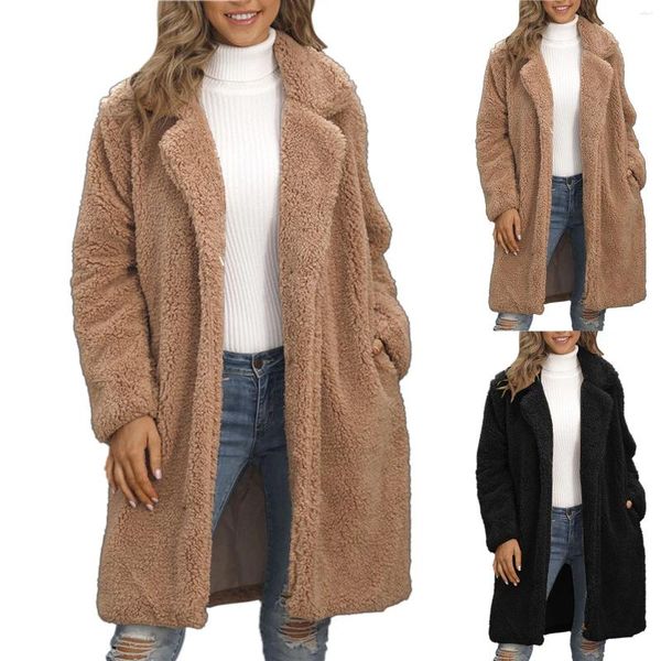 Jaquetas femininas Mulheres Inverno Manga Longa Sólida H Fleece Frente Aberta Casaco Cardigan Com Leve Zip Completo Mulheres