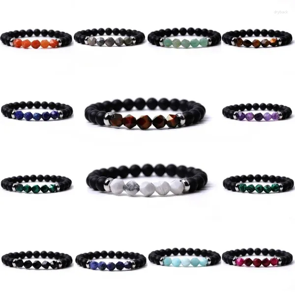 Filo da 8 mm perline nere curative sfaccettate occhio di tigre pietra bracciale distanziatore in acciaio inossidabile donna uomo gioielli con energia del Buddha