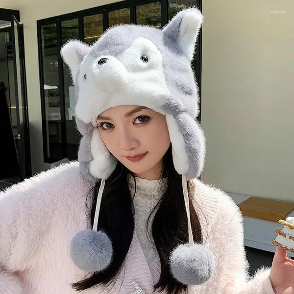 Berretti giapponesi carino Husky peluche Lei Feng cappello femminile autunno e inverno addensato velluto caldo morbido berretto per le orecchie studenti equitazione