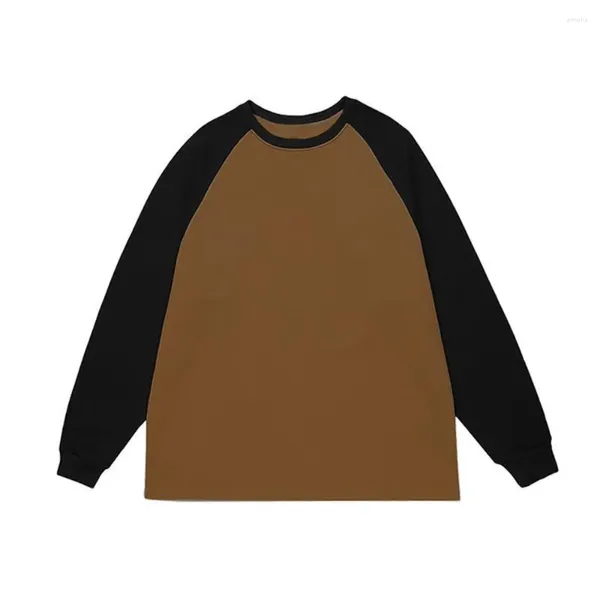 Herren-T-Shirts aus reiner Baumwolle, lässiger Stil, schwarz, braun, farblich passendes langärmeliges T-Shirt für Männer mit trendigem Design