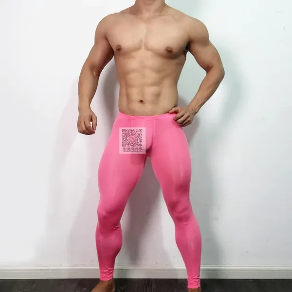 Intimo termico da uomo Pantaloni attillati leggings trasparenti ultrasottili in seta trasparente da uomo sexy