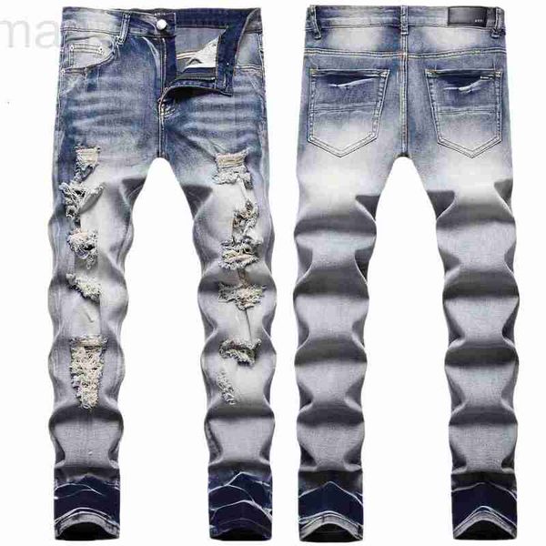 Designer di jeans da uomo In autunno e inverno, i nuovi jeans da uomo che rompono il buco sono pantaloni lunghi elastici di fascia alta, slim fit, di marca piccola marea H8DJ