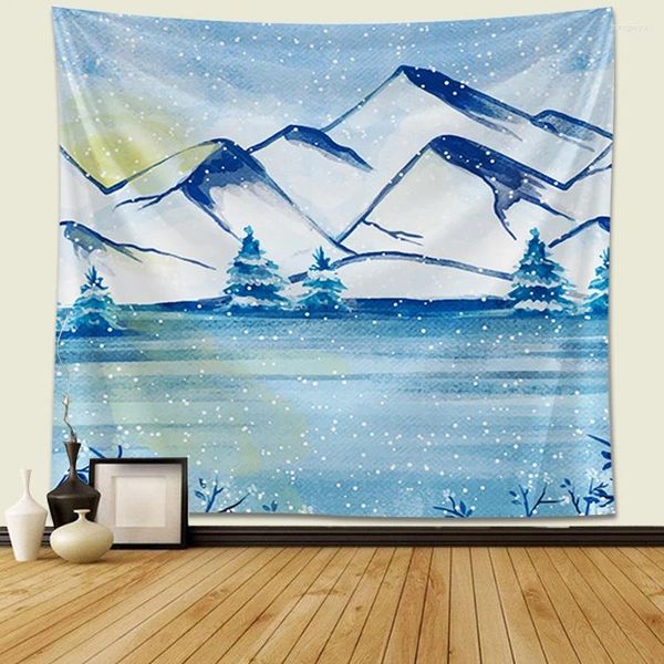 Arazzi Arazzo da parete Neve Foresta di montagna Appeso Yoga Asciugamano da spiaggia Coperta da picnic Tovaglia Decorazione della stanza