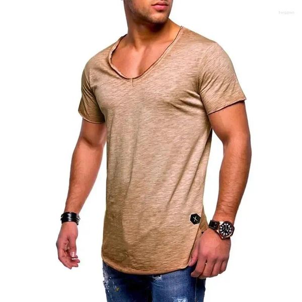 Ternos masculinos a3159 topos t chegou profundo decote em v manga curta camisa masculina magro ajuste camiseta magro casual verão camiseta