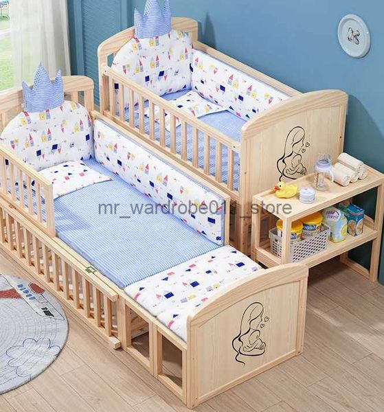 Berços de bebê de madeira maciça não lacada cama de bebê recém-nascido berço multifuncional cama de emenda infantil q231205