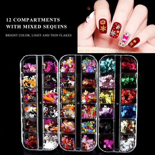 Adesivi Decalcomanie 12 Griglie Set Paillettes colorate per nail art Glitter olografici Adesivo polacco Decorazione Farfalle Accessori Decorazioni 231216