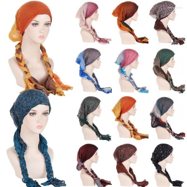 Sciarpe Moda Donna africana Twist Treccia Floreale Foulard Copricapo Musulmano Hijab Sciarpa Avvolge Scialle Stile etnico Fascia