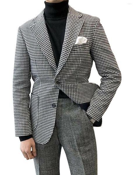 Ternos masculinos Houndstooth Blazer Único Breasted Botão Entalhe Lapela Jaqueta Para Jantar Formal