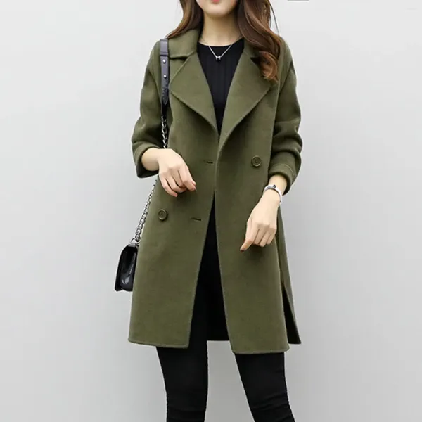 Damenjacken Koreanische Mode Slim Fit Wolljacke Revers Einfarbige Wollmischungen Weibliche Doppelknopf-Windjacke Anoraks
