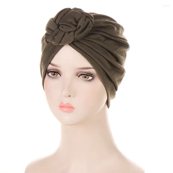 Roupas étnicas Torção Nó Muçulmano Chemo Caps Hijab Turban Mulheres Câncer Perda de Cabelo Chapéu Feminino Bonnet Headwrap Cachecol Beanie Capa Sólida