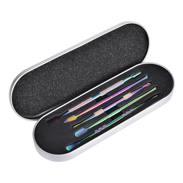 Rainbow Dab Tool Kit Wachszerstäuber Pick-Tools zum Graben von Öl, Creme, trockenem Kräuterstift, Wasserbong, Aluminiumbox mit Silikonglas-Zubehör