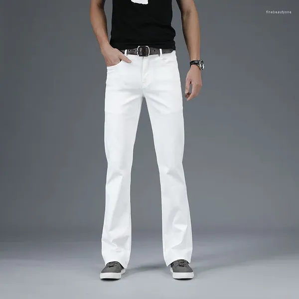 Jeans masculinos branco casual queimado para homens masculino negócios escritório calças quatro temporada cor sólida longa perna larga bootcut denim calças