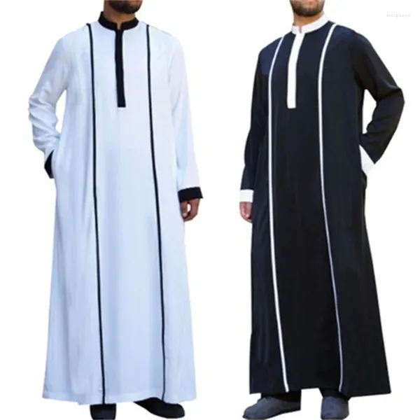 Etnische Kleding Wit Arabische Moslim Gewaad Heren Jubba Thobe Lange Mouw Pakistan Islamitische Abaya Kaftan Voor Mannen Stand Kraag losse 5XL