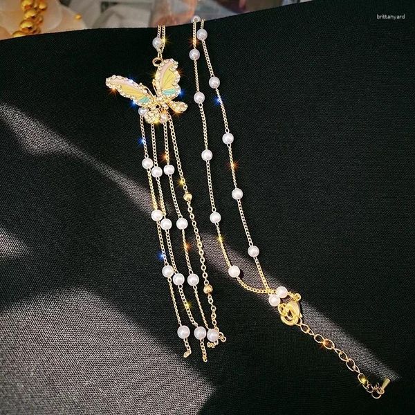 Colares de pingente 2023 na moda zircon pérola longa borla brincos borboleta colar anéis para mulheres verão viagem jóias