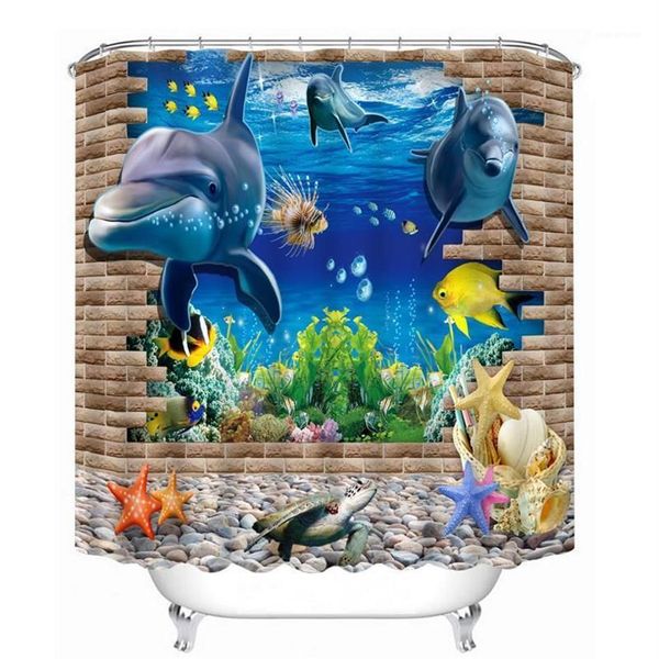 Занавески для душа 3D с рисунком подводного мира Дельфин Морская звезда занавеска для ванной комнаты водонепроницаемая утолщенная ванна Customizable1321r