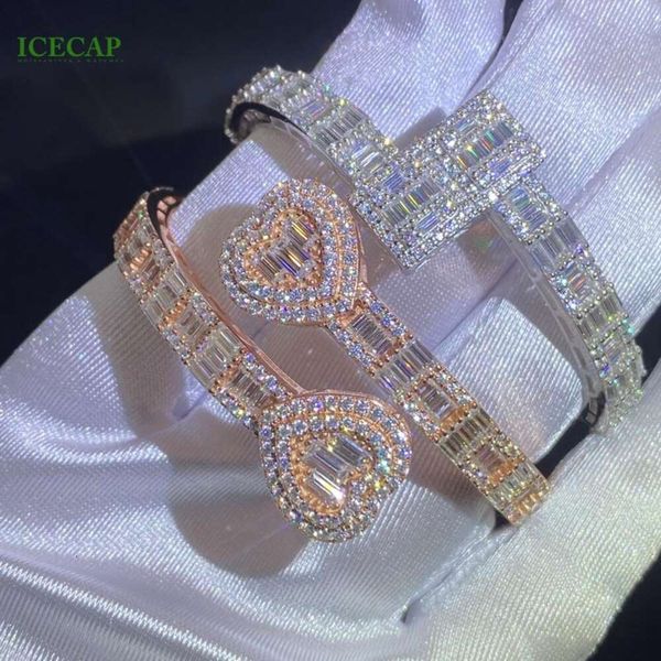 Iced Out Bling VVS Муассанит квадратный браслет-подвеска с покрытием из розового золота Sier браслет в форме сердца для мужчин и женщин ювелирные изделия в стиле хип-хоп