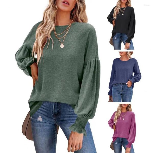 Damesblouses Dames Sweatshirt Ronde hals Elastiek Plooien Lantaarnmouwen Dagelijks dragen Polyester Effen Kleur Pullover Street chic