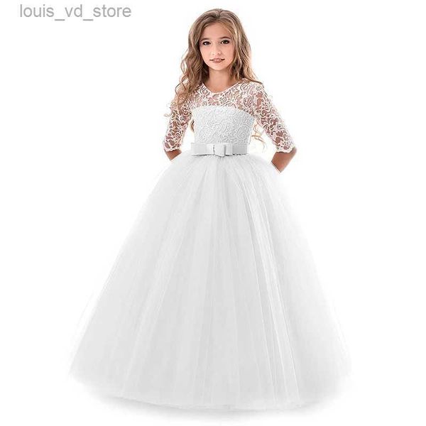 Mädchenkleider Spitze Prinzessin Kleid für Mädchen 6-14 Jahre Langarm Hochzeitsfeiern Kleid Geburtstag Kinder Tüll Kleid Teenager formelles langes Kleid T240415