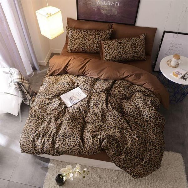 Marrom leopardo 100% algodão duplo conjunto de cama rainha rei tamanho conjunto capa edredão folha lençol ropa de cama parure de lit t2270l