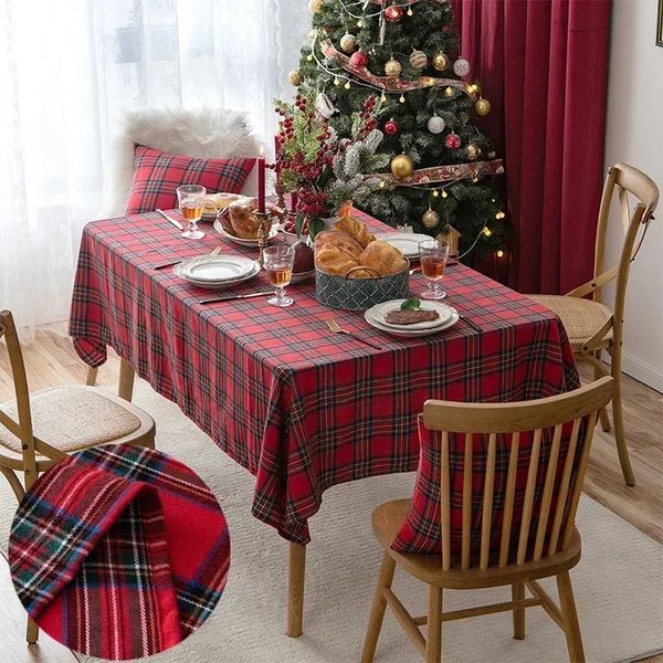 Tabela pano de mesa toalha de mesa festa de natal vermelho verde simples grade tapete el chá rable pano festival casa sala de estar decorativa ano 231204