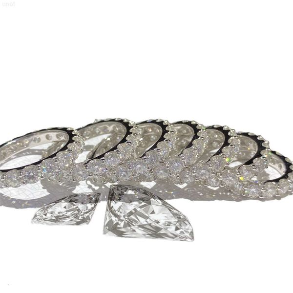 2023 novo anel de fileira de ponto 925 prata incrustada d-cor moissanite anel feminino simples design de moda anel vendas diretas da fábrica