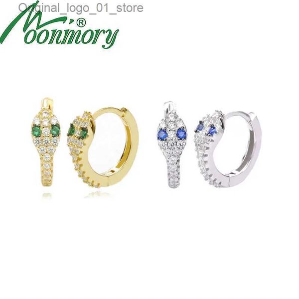 Stud Moonmory Prata 925 Jóias 925 Sterling Silver Snake Hoop Huggies Brinco Para Mulheres Pedra Verde Animal Eye Gold Hoop Brinco Q231205