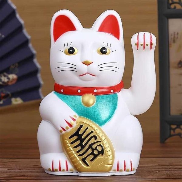 Feng Shui cinese che fa cenno al gatto ricchezza bianco che saluta la fortuna fortunato 6 H oro argento regalo per buona fortuna decorazione gattino 211021269G